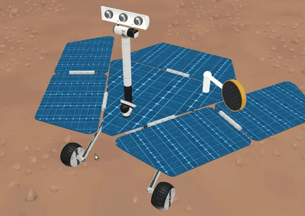 Robot thám hiểm sao Hỏa có tấm pin mặt trời, lập trình trong thế giới 3D của CreatiCode